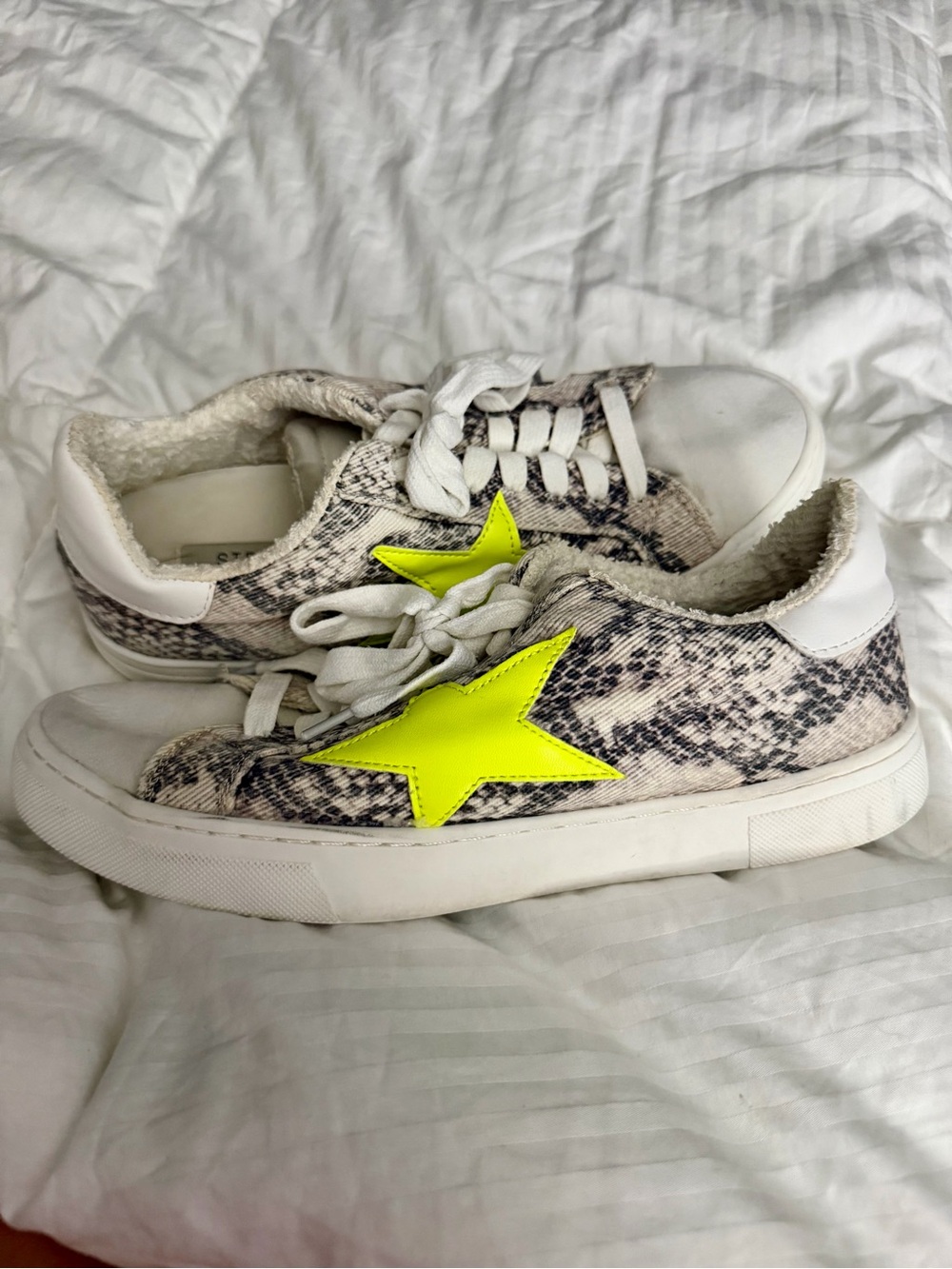 Snakeskin Sneakers with Neon Yellow Star